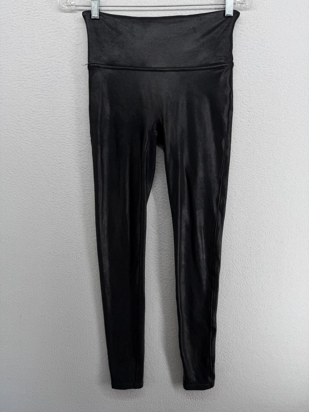 SPANX Leggings M High Waisted Faux Leather Shaping Tummy Control Pull On Black